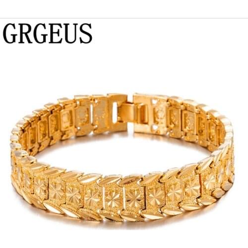 GRGEUS 2017 New Brand Gold Bracelet Men Jewelry Jewellery Gift Mens Bracelets Bangles Gold Color Stainless Steel Wristband