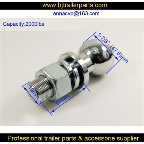 Chrome Tow Ball 1-7/8"(47.6mm), 3/4" shank dia. Trailer Hitch Towball Capacity 2000lbs, trailer parts,trailer coupling towball