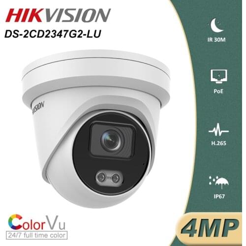 Hikvision ColorVu 4MP PoE IP Camera DS-2CD2347G2-LU 24/7 Full Time Color Turret Network CCTV Camera H.265 4mm Lens IP67