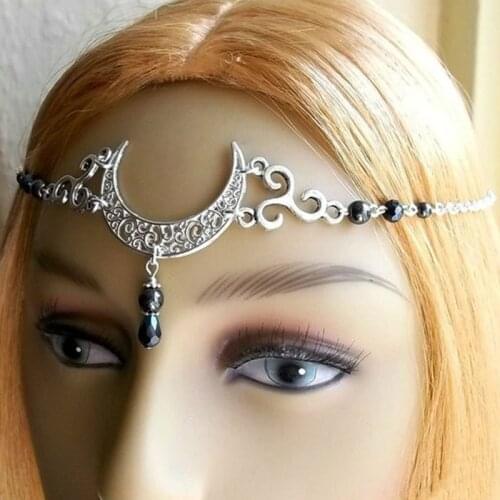 WiccMoon Circlet, Pagan Headdress Wiccan Head Chain Moon & Triskele Headpiece Gothic Head Chain