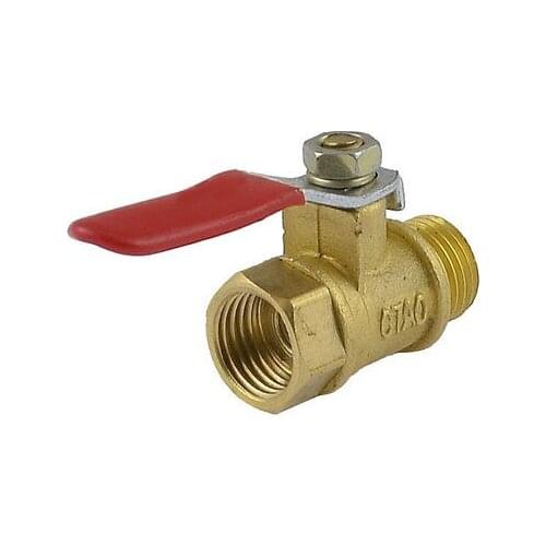 1/4" PT Male to Female Thread Red Lever Handle Full Port Brass Ball Valve