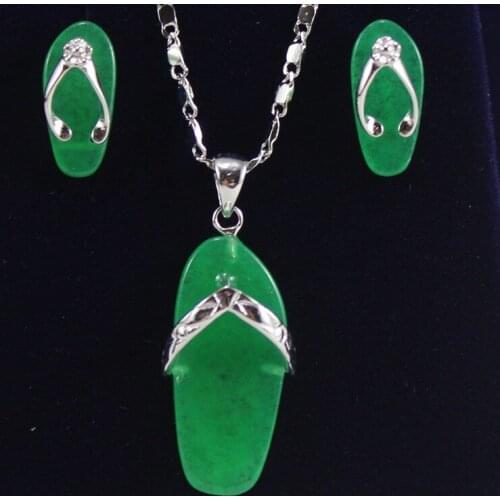 Cute slippers-shaped green JadeJADE Earring and Pendant jewelry sets for party