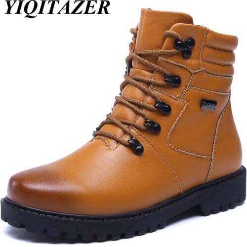 YIQITAZER 2018 Fashion Winter Snow Ankle Boots Men,Rubber Soles Military Boots Shoes Man Geniune Leather Shoes Warm Wool Insoles