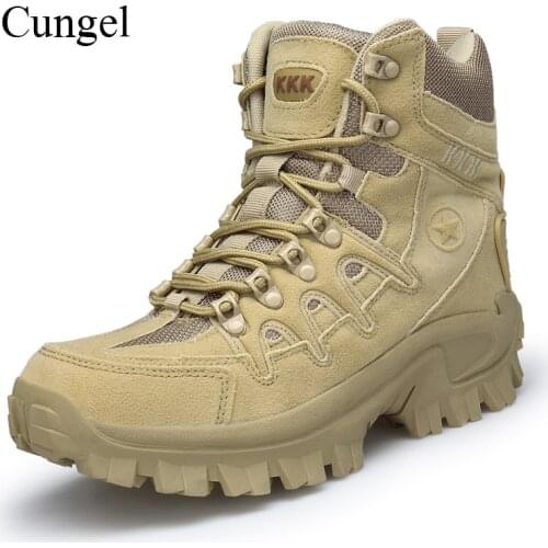 Cungel Men Winter/Autumn Military Tactical Boots Outdoor Hiking Boots Army Combat breathable waterproof Anti-skid Climbing shoes