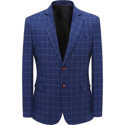 Mens Royal Blue Wedding Party Groom Plaid Blazer Terno Masculino Formal Office Business Jacket мужские пиджаки платье пиджак