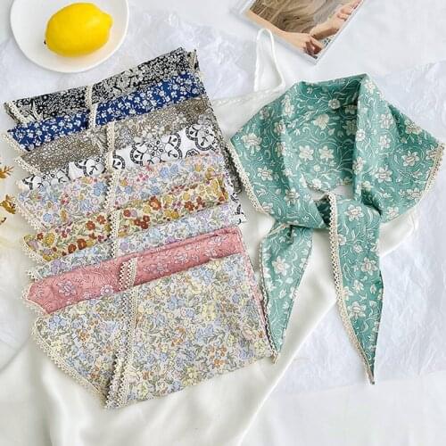 MoriBty Floral Women Triangle Silk Scarf Neckerchief Spring-Summer Elegent Bufandas Neck Ties Luxury Little Hair Ribbon Headwear