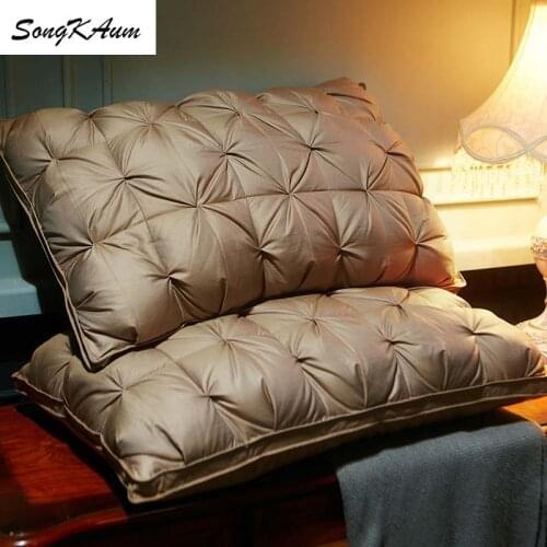 SongKAum 100% White Goose/Duck Down pillow for five-star hotels Solid simple pillows 100% Cotton Three-dimensional twist Cover
