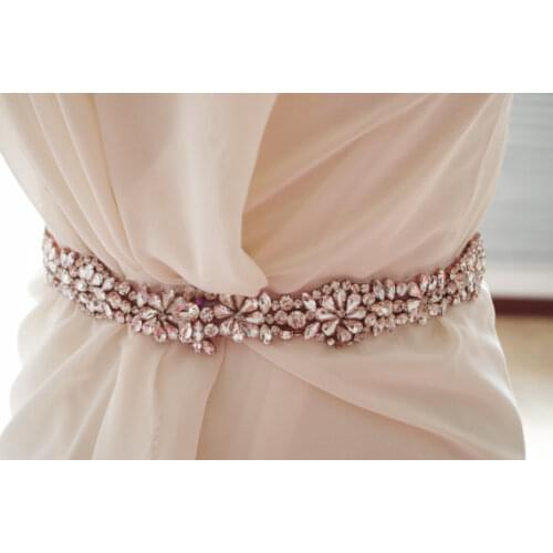 Rose Gold Rhinestone Sash Belt,Gold Crystal Bridal Belt, Silver Rhinestone Sash Wedding Sash