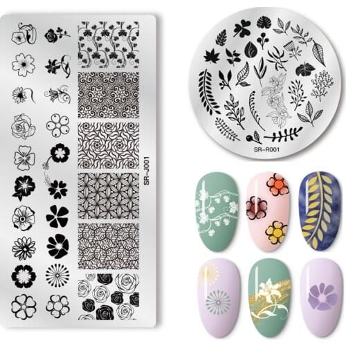 MEET ACROSS Rectangle Nail Stamping Plates Flower Patterns Stainless Steel Template Nail Art Image DIY Decoration Tools