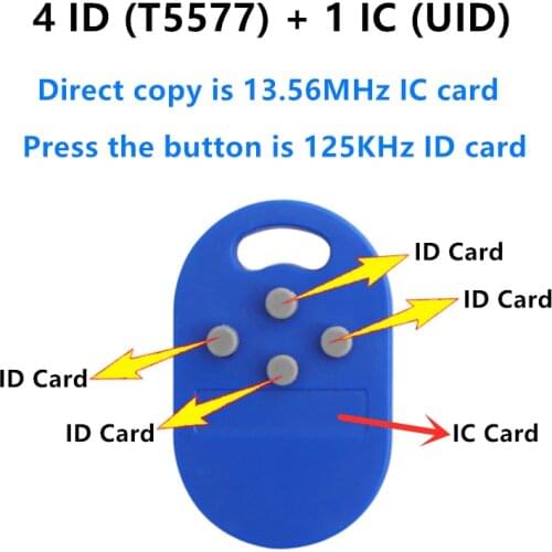 1pc RFID multiple key fob 5 in 1 125khz T5577 EM ID writable IC 13.56Mhz 1k S50 UID changeable key fob tag