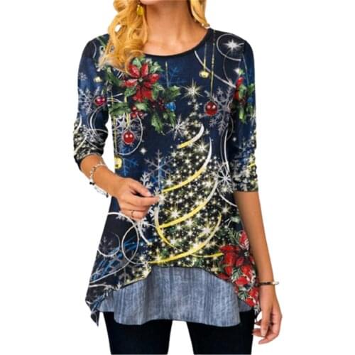 Christmas Long Sleeve T-Shirts Women Christmas Tree Print Fashion Tops Festival O-Neck Tee Female Autumn Winter Casual Outfit