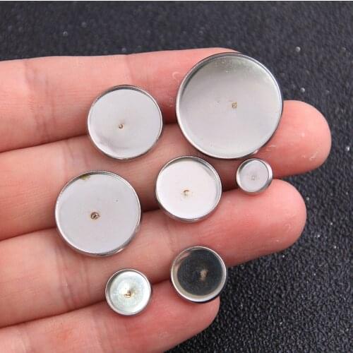 10pcs Stainless iron Blank Earring Base Cabochon Cameo Base 6-20mm Flat Earring Setting Supplies For Jewelry Making