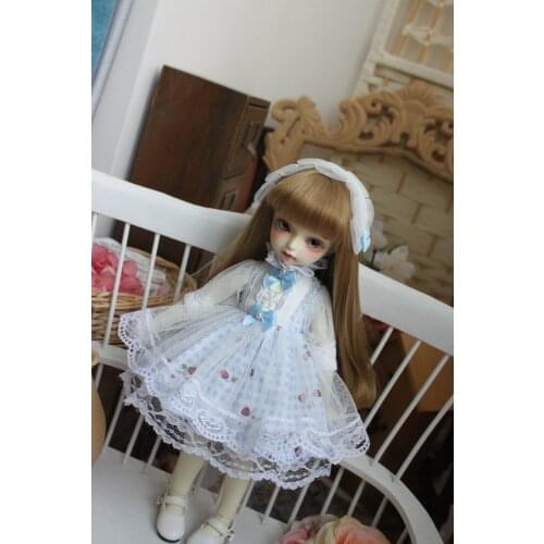 BJD Doll dress for 1-3 1-4 1-6 size Cherry dress blue-white and headband doll accessories