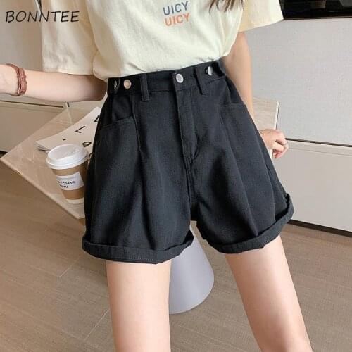 Shorts Women Large Size Summer Simple Solid Vintage Pockets Leisure Daily Sweet Students Soft Chic High Waist Trendy Clothing BF