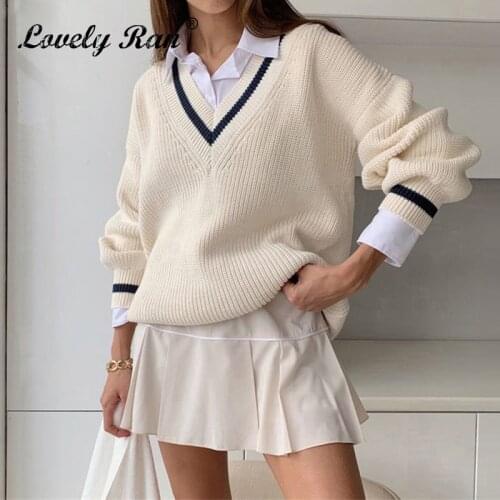 Spring Knitted V-Neck Long Sleeve Women Sweater Korean Thick Female Sweaters 2021 Trend Casual Streetwear Loose Lady Pullovers