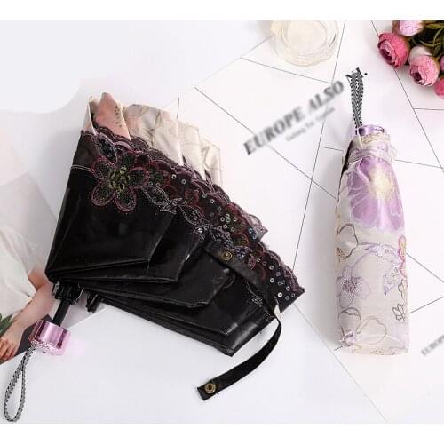 Three Fold Umbrella Strong Windproof Flowers Female Lace Lady Sunscreen UV Protection Sun Umbrellas Parasol Outdoor Travel B65