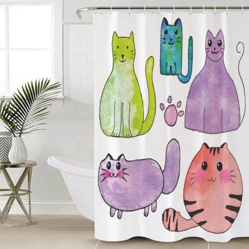 Cartoon Animal Cat Pet Shower Curtain Bathroom Decorative Waterproof Polyester Fabric Curtain for Bathroom