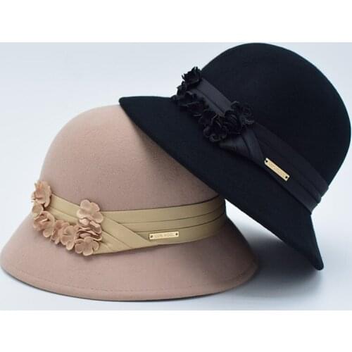 LongBaiLi Winter 100% Guarantted Wool Felt Floral Bucket Hat For Women Chapeau Fedoras PWSV057