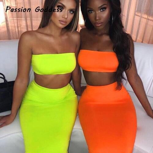 Women 2 Piece Matching Skirts Set Outfits Long Package Hip Skirts Strapless Slim Suits Crop Tops High Waist Skirts Tracksuits