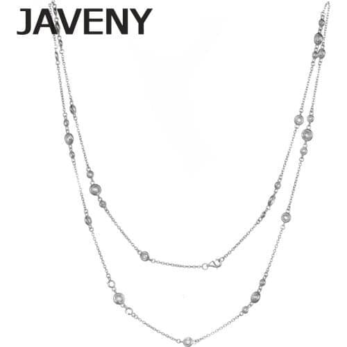 925 Sterling Silver 3A Grade Faced CZ Cubic Zirconia Wedding Long Chain Station Necklaces for Women Birthday Christmas Gifts