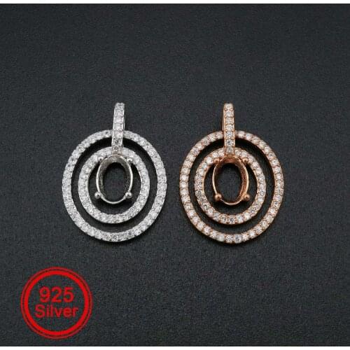 1Pcs 5x7MM Oval Prong Pendant Settings Satellite Pave Rose Gold Plated Solid 925 Sterling Silver Charm Bezel Tray 1421140