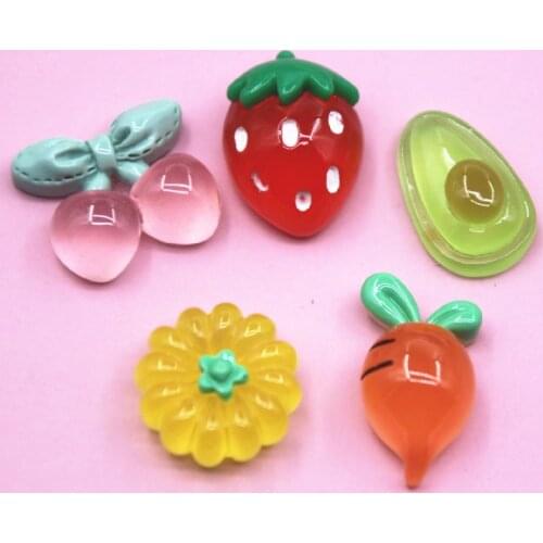 10pcs Resin Strawberry/Radish/Cherry/Pumpkin/Avocado Flat Back Cabochon Art Decoration Charm Craft
