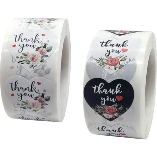 100-500pcs Thank You Stickers Heart Floral Seal Labels Cute Paper Stickers For Wedding Party Cards Envelope Stationery Stickers