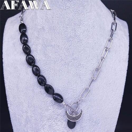 2021 Moon Irish Knot Stainless Steel Black Natural Stone Charm Necklace Women/Men Silver Color Jewelry collier homme N3743S02