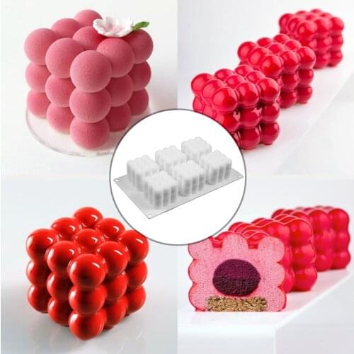 3D Cube Cake Mould 3D Cube Aromatherapy Candle Plaster Cherry Baking Mousse Cake Square Bubble Molds Baking Gadget