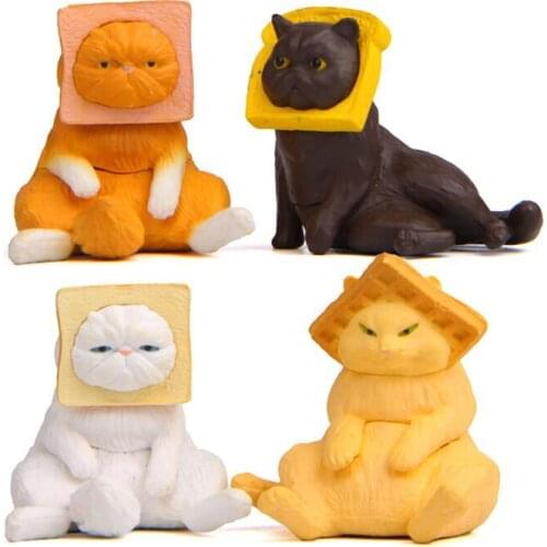 4PCS Capsule Egg Sliced Bread Headgear Toast Cat Small Statue Little Figurine Crafts Figure Ornament Miniatures