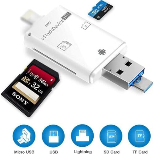 4 in 1 card reader adapter for lightning to SD TF card USB Micro Android for iphone computer Android smart cellphone