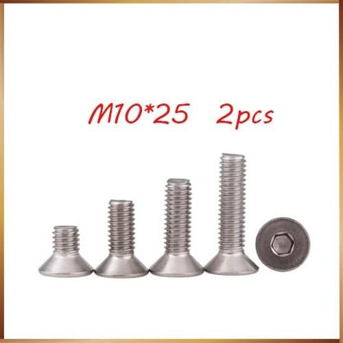 Free shipping 2pcs M10*25mm M10X25 304 Stainless steel Flat Screws Inner Hexagon Socket Countersunk Head stainless nails,bolts