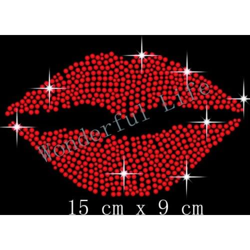 Free shipping Red Lips Kiss Iron On Rhinestone Transfer