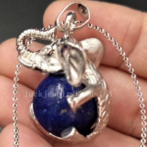 Free Shipping Women Fashion Jewelry Lapis Lazuli Ball Elephant Art Necklace With Chain 1pcs C5572n