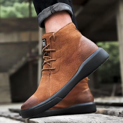 Shoes men ankle Boots Short Man Bot Garden Boots Men genuine leather Shoes Male Fashion Shoes Men Lace-up Casual Black Men Boots
