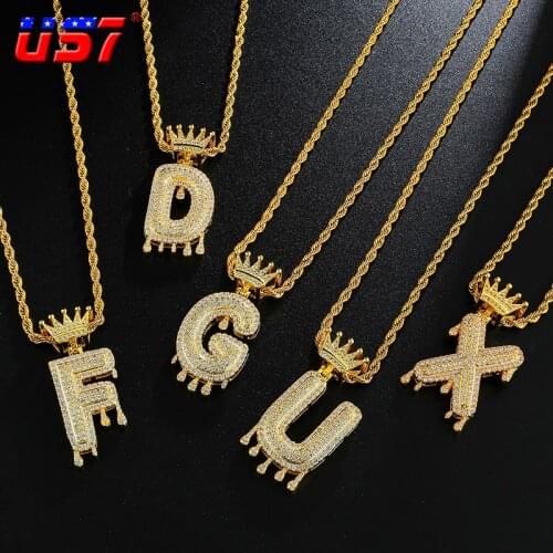 Bubble A-Z English Alphabet Pendant Necklace Men Women Iced Out Cubic Zirconia Gold Silver Color Tennis Chain Hip Hop Jewelry