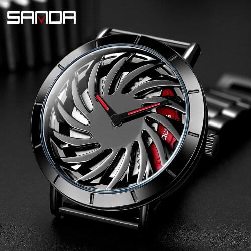 Luxury Brand Watch Men Stainless Steel 3D Spin Car Tire Rim Dial Mens WristWatch Clock For Male relogio masculino water proof