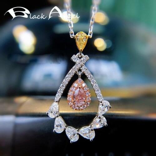 BLACK ANGEL New Temperament Hollow Big Water Drop Pendant Inlaid Pave Pink CZ Gemstone Necklace For Women Jewelry Dropshipping