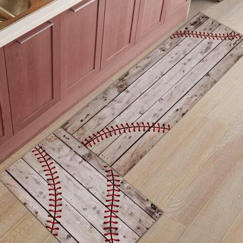 2Pcs/Set Retro Wood Baseball Sports Long Kitchen Mat Bath Carpet Floor Mat Home Entrance Doormat Living Room Floor Mats Rug