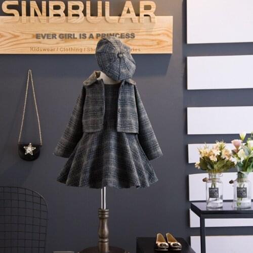 Children Clothes With Hat Girls Fashion Plaid Clothing Sets 2020 New Autumn Kids Elegant Outfits Girl Party Costumes