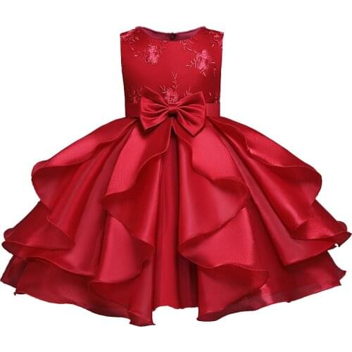 Kids Red Dress For Girls Baby Girls Princess Dresses communion costumes girl Solid Color Costume Satin Dress