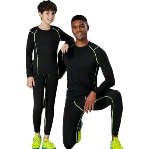 Elastic Cloth Contrast Color Fast Dry Suit Tight Sports Fitness Suit Long Sleeve Shirt + Pantsuit Parent-child Sports Suit