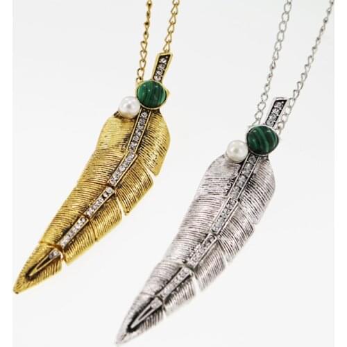 Ethnic Bohemia Leaf Pendant Necklace Women Vintage Antique Gold/Silver Plated Necklaces for Women Link Chain Wholesales