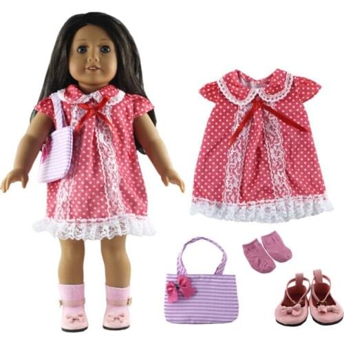 Hot sell! 1 set Leisure handmade dress clothes outfit Princess skirt for 18"American Doll+Shoes+Bag+Socks L17