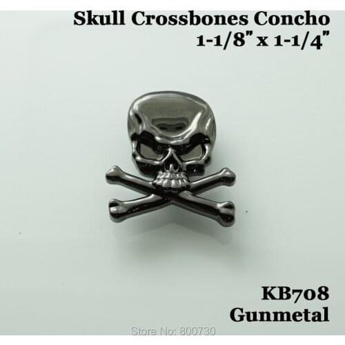 KB708) 10pc Western Cowboy Decor Skull Crossbones Buttons Leathercraft Gunmetal