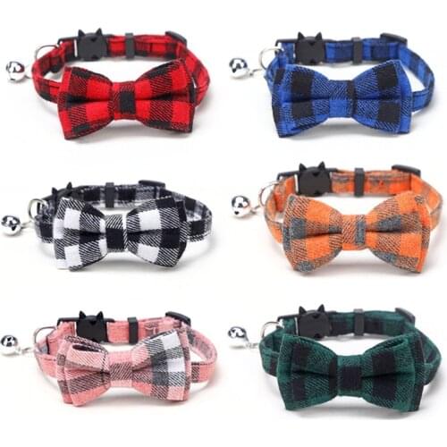 Classic Plaid Cat Collar Cotton Soft Kitten Necklace Adjustable Breakaway Puppy Rabbits Bow Tie Pets Accessories Supplies