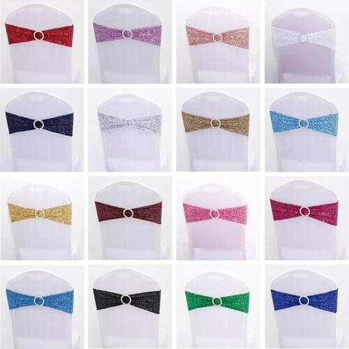 10/50/100PCS Stretch Sequin Chair Sash Chair Bands for Wedding Hotel Banquet Reception Birthday Party Chair Cover Decoration