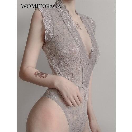 Summer Sexy Sheer Floral Lace Bodysuit Women V Neck Hollow Out Sleeveless White Bodycon Jumpsuit Club Body Tops Y69W