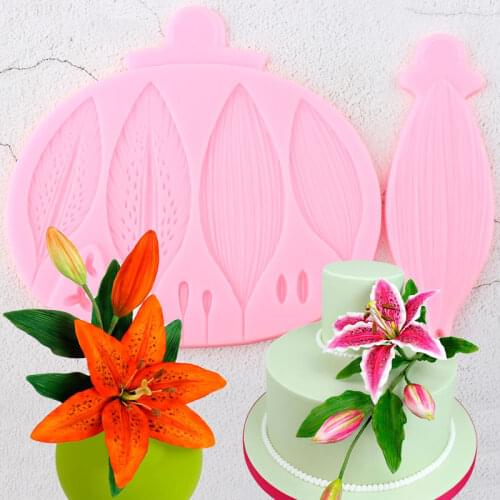 Lily Flower Leaves Border Silicone Mold DIY Flower Making Fondant Cake Decorating Tools Candy Clay Chocolate Gumpaste Moulds