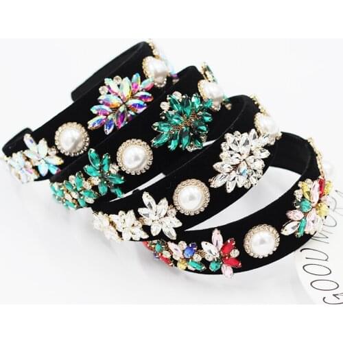 Fashion retro feng rhinestone headband The new Baroque diamond-studded geometric pearl casual hair accessories 827